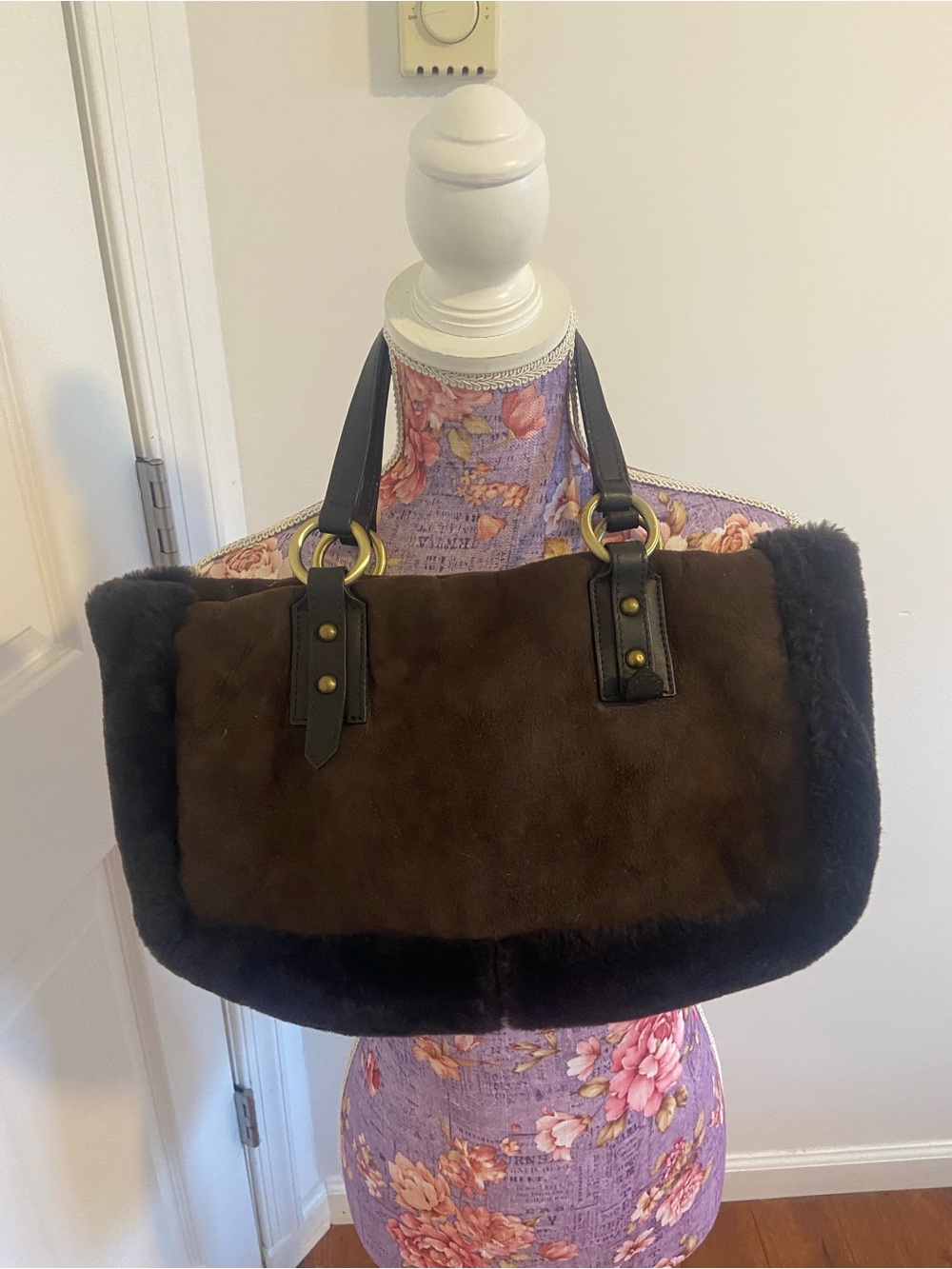 Genuine shearling leather handbag purse